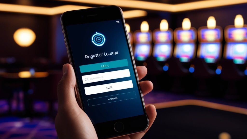 Smartphone zeigt Registrierungsmaske in einem dunklen Casino