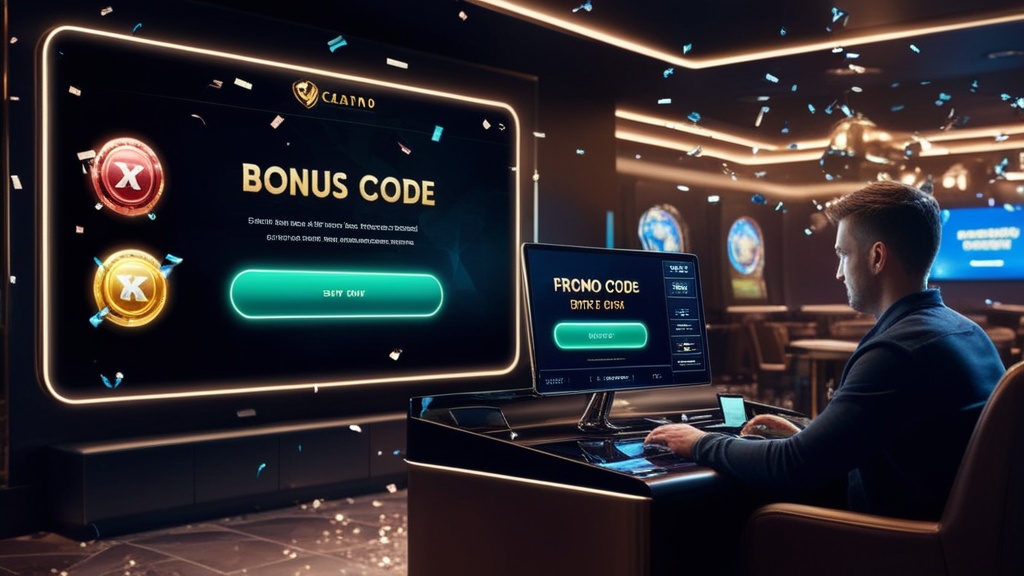 Spieler prüft einen Bonuscode an einem Bildschirm im Casino
